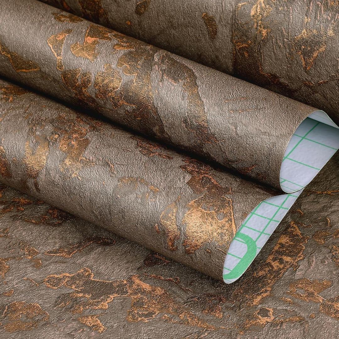 FunStick 24"x200" Thick Gold Brown Marble Countertop Contact Paper Waterproof Removable Marble Wallpaper Peel and Stick Countertops for Kitchen Bathroom Self Adhesive Wall Paper for Table Desk Walls