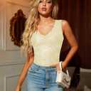 SAUNGKUAI Women's V Neck Sleeveless Bodysuit Going Out Body Suit Tank Tops 2025 Lace Trendy Outfits (Yellow, M)