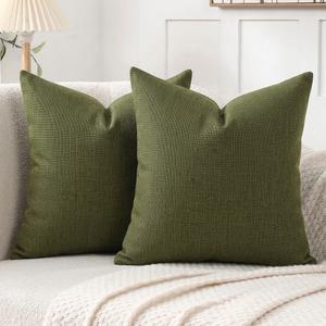 Jepeak 16x16 Inch Decorative Chenille Throw Pillow Covers, Pack of 2 Cozy Concise Pillow Cases Soft Farmhouse Modern Square Cushion Cover for Sofa Couch Bed Living Room Home Decor, Green