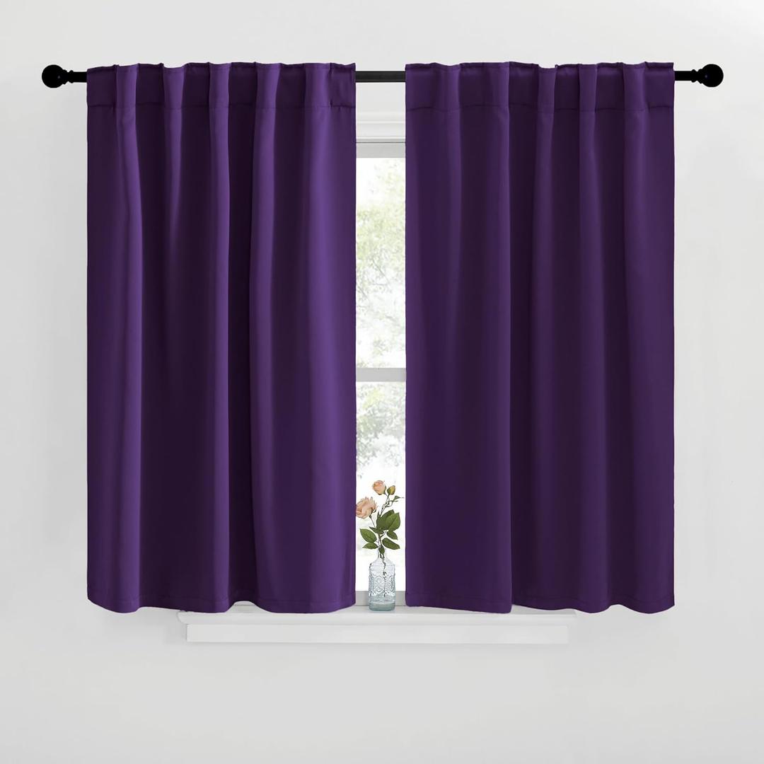 NICETOWN Blackout Curtain Panels for Kitchen - (Royal Purple Color) 42x36 Inch, 2 Panels Set, Room Darkening Blackout Drapes for Window