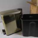 mDesign 1.3 Gallon Rectangular Slim Metal Trash Can w/ Foot Pedal, Easy-Close Lid, Narrow Wastebasket, Garbage Container Bin - Bathroom, Bedroom, Kitchen, Home Office, Removable Liner- Soft Brass