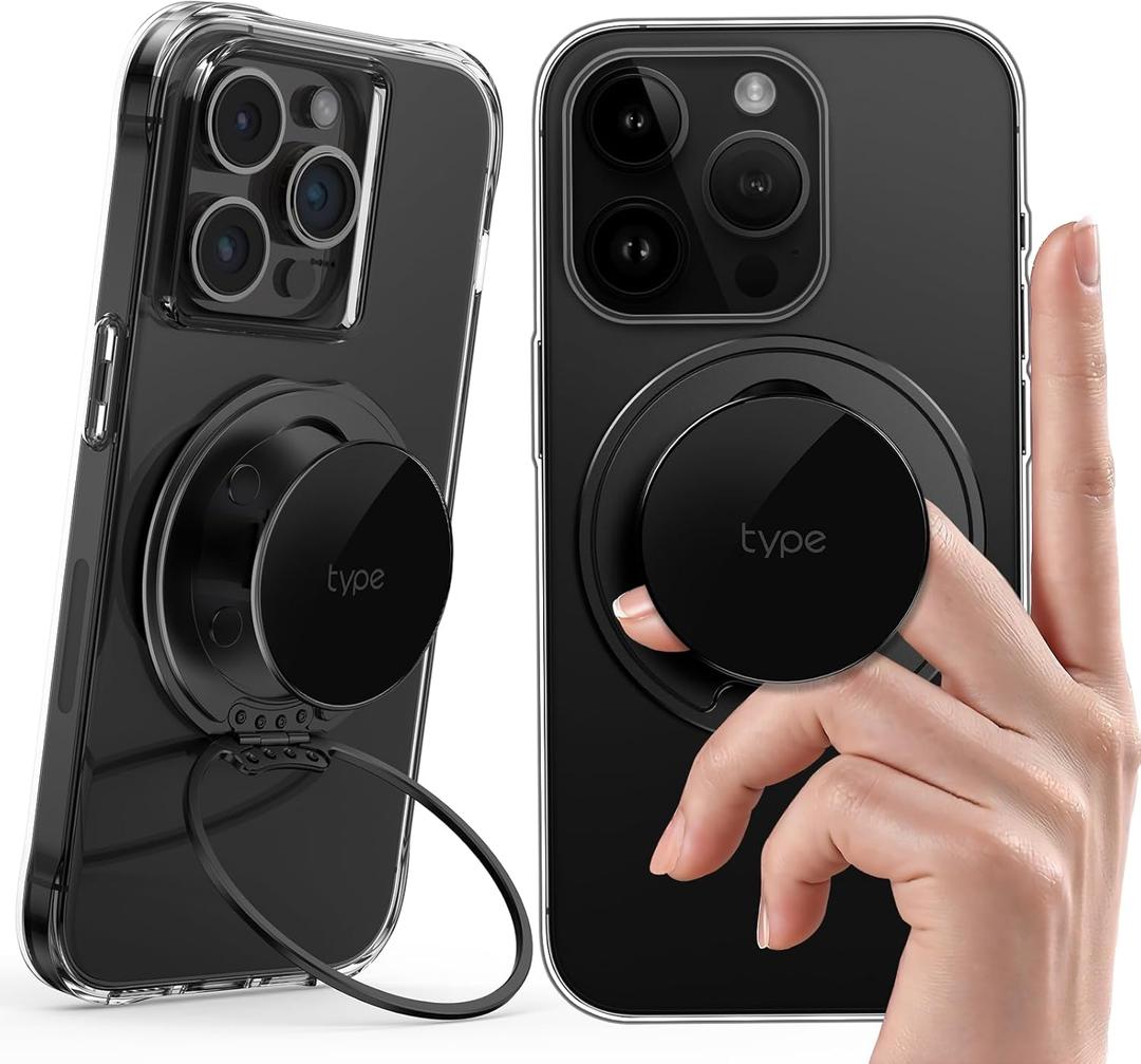 2 x Typecase Phone Grip: Rotatable Ultra Thin Cell Phone Ring Holder for Magnetic Car Mount, Adjustable Finger Ring Kickstand Compatible with Cellphones Magnetic Tablets Accessories - Black