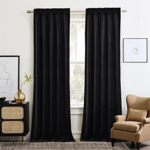 NICETOWN Halloween Black Velvet Blackout Curtains for Living Room, Solid Heavy Matt Rod Pocket Drapes/Window Treatments for Hall, Theater (2 Pieces, 96 inches Long), Size: 52"W x 96"L 