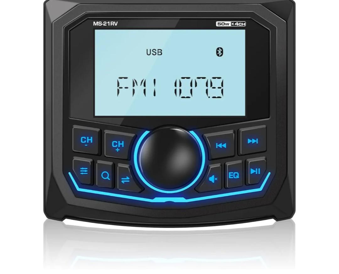 Waterproof Bluetooth Radio for Golf Cart: DOVOX Boat Marine Gauge Stereo - 2.8 Inch LCD Display AM FM USB AUX Subwoofer 200W Output - Gift for Golfer