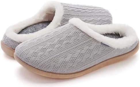 WHITIN Women Arch Support Fuzzy Knitted Slipper Warm Slip On House Shoes, 8/9