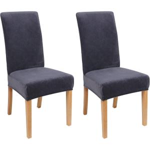 Smiry Velvet Stretch Chair Covers for Dining Room Set of 2, Soft Fit Removable Washable Kitchen Parsons Chair Slipcover Protector, Dark Grey