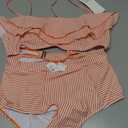 Saodimallsu Women High Waisted 2 Piece Bikini Set Bandeau Ruffle Swimsuit Top Striped Bathing Suits, Medium, Orange