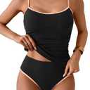 Eomenie Women's Tankini Swimsuits Two Piece Tummy Control Bathing Suit Color Block Slim Swimwear with High Waisted Bottom S