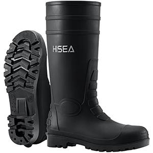 HISEA Men's Steel Toe Rain Boots PVC Rubber Boots, Waterproof Garden Fishing Outdoor Work Boots, Durable Slip Resistant Knee Boots for Agriculture and Industrial Working Size 10