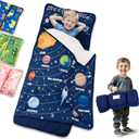 Primlect Toddler Nap Mat, Portable Rolled Design Perfect for Daycare Travel, 51x31 All-in-One Sleeping Bag with Removable Pillow and Fleece Blanket for Boys Girls, Machine Washable