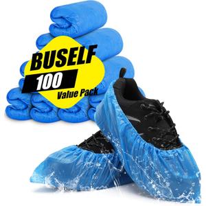 Buself Shoe Covers Disposable Non Slip - Pack of 100 (50 Pairs), Premium Waterproof and Recyclable Shoe Booties Covers for Indoors, Fits Up To 11 US Men and 13 US Women Size