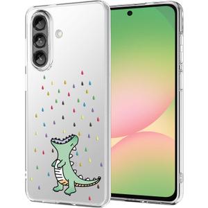 Unov Case Designed for Galaxy A56 5G, Crystal Clear Phone Case with [Anti-Slip Embossed Pattern], Shockproof Slim Protective [Anti-Yellowing TPU] Back Cover, Rainbow Dinosaur