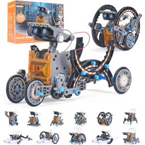 12-in-1 Solar Robot Kit for Kids Age 8-12, STEM Educational Solar Power Robotic Toys Gifts for Kids, DIY Science Building Experiments Kit Christmas Birthday Gifts for Boys Girls Age 8 9 10 11 12 (Grey)