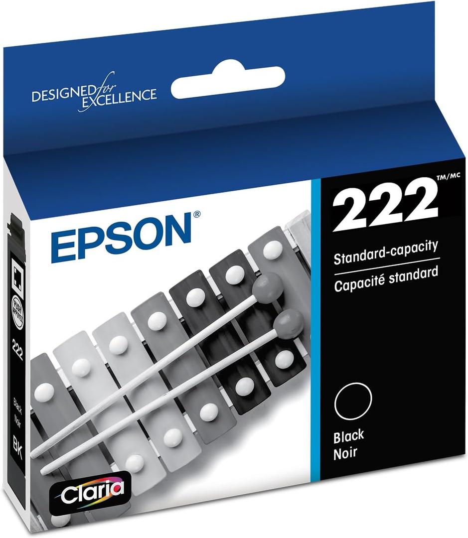 Epson 222 Claria Ink Standard Capacity Black Cartridge (T222120-S) Works with Workforce WF-2960, Expression XP-5200