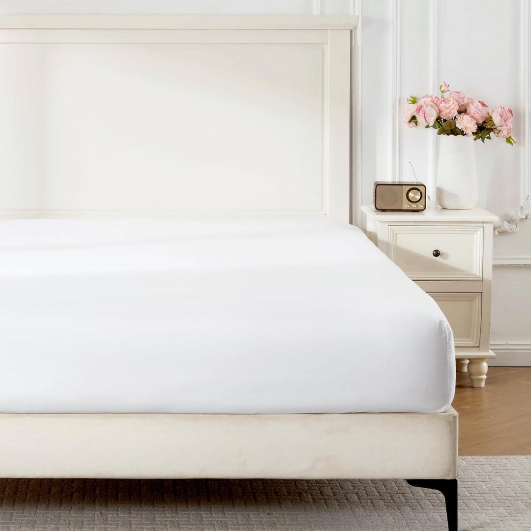 Rose&RISY White Queen Fitted Sheet,Soft and Breathable for Sleeping,Cooling Fitted Sheets,16 Deep Pocket, 1pack (White, Queen)