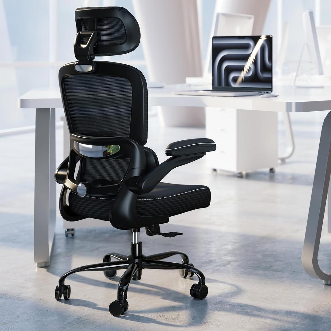 Office Chair Ergonomic Desk Chair with Lumbar Support Black Pu, 1
330 LBS Home Office Desk Chairs with Headrest, Reading Chair with Flip-up Armrests, Comfortable Computer Chairs Gaming Chair