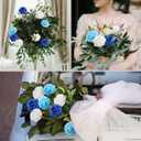 200PCS Blue Series Realistic Roses - Artificial Latex Foam Flowers with Bendable Stems & 100PCS Leaves for Wedding, Home and Party DIY Decor