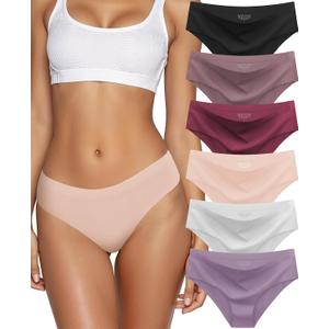 Seamless Underwear for Women No Show Hipster Bikini Panties Low Rise Cheeky Breathable Soft Invisible Briefs 6 Pack (Black, L)
