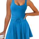 Caracilia Women's Tennis Mini Dresses Workout Built in Shorts Golf Athletic Sleeveless One Piece Summer Active Romper Dress (Blue), XS