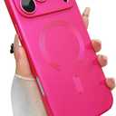 Magnetic for iPhone 17 Pro Max Case, with Camera Lens Protector, Compatible with Magnetic, Slim Shockproof Bumper Soft Silicone Metallic Luster Phone Case for iPhone 17 Pro Max, Hot Pink