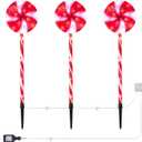 Alpine Corporation 28" Tall Outdoor Christmas Candy Cane Pathway Stake Lights with Multi-FunctionLED, Set of 3, Festive Lawn and Garden Holiday Decor, Red and White