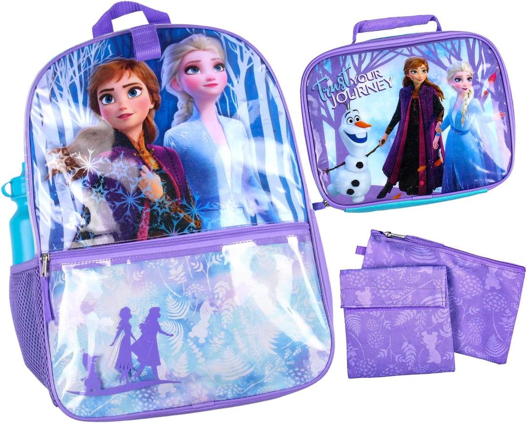 Disney Frozen Anna Elsa Olaf Trust Your Journey 5 PC Backpack Set Tote Bag 16"