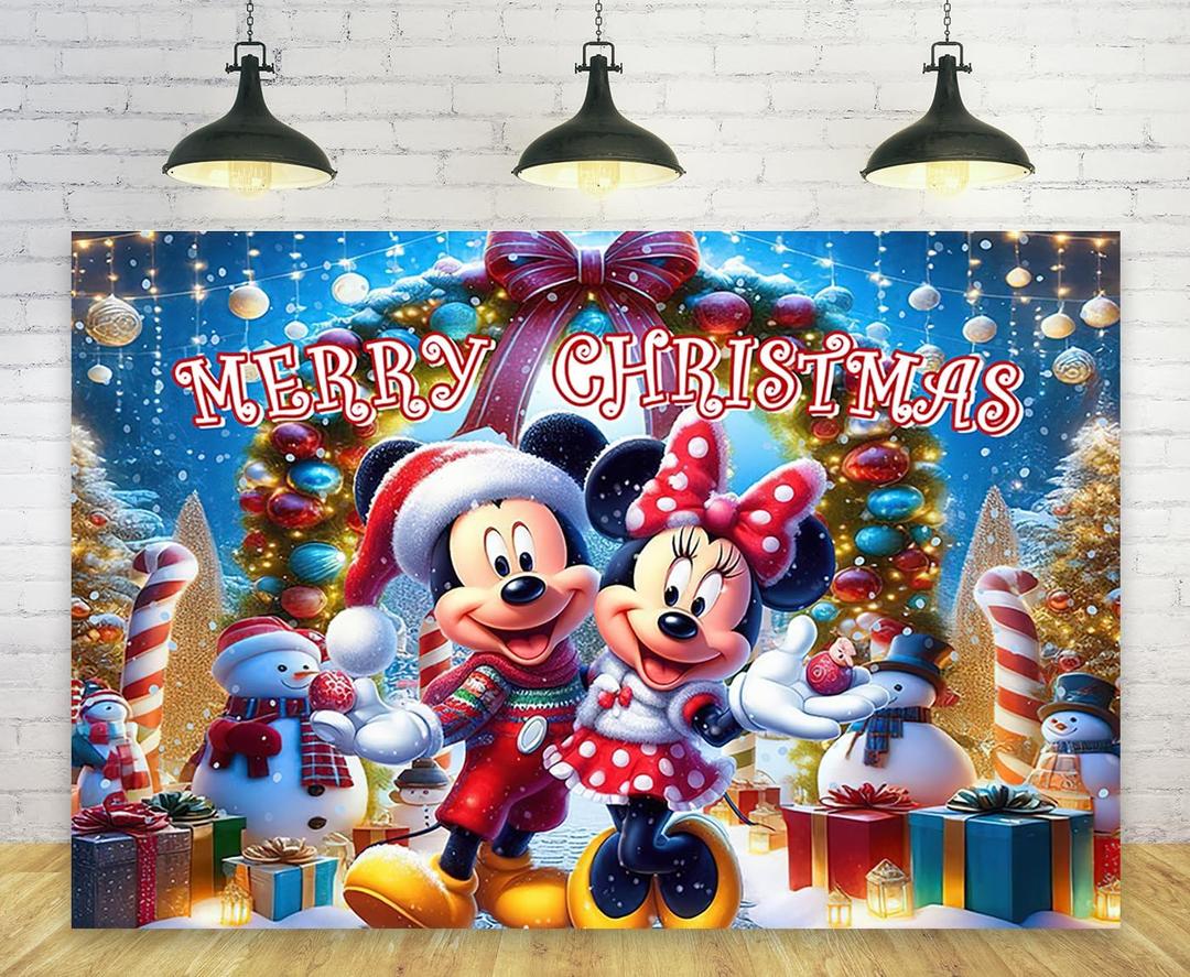 Snow Winter Backdrop for Christmas Party Decorations Merry Christmas Banner Party Supplies Mickeychristmas Photo Background 59x38in