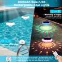 Solar Floating Pool Lights(4 PACK), 2600mAh USB Rechargeable Pool Lights That Float with Remote, 6.7 IP68 Waterproof Floating Light, 13 Colors Changing Upper and Lower Glow Hangable Light for Pools