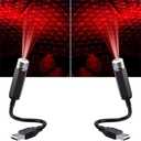 2Pcs Red Mini LED Star Night Projection Light, USB-Powered Car Roof & Wall Projector Night Light