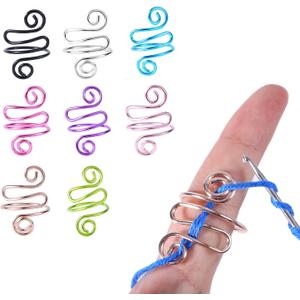 8pcs Crochet Rings for Fingers, Crochet Tension Ring Adjustable Knitting Accessories Ring Handmade Yarn Guide Ring for Finger (8 Colors)