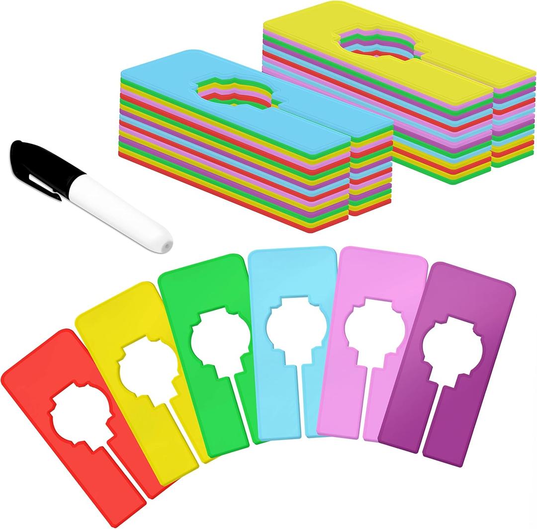 30 PCS Closet Rack Dividers, 6 Colors Rectangular Clothing Hanger Dividers with a Bonus Marker, Writable & Reusable for Sorting Clothes Size, Color Brand (Colour)