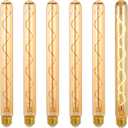 E26 T10 12 Inch Long Tubular LED Edison Bulbs, 6W(60W Eqv) 120V, 2500K Warm White, Dimmable, Spiral Filament, Amber Glass, One Ft Long Lighting Tube, Vintage Decorative Bulbs, 6 Pack