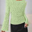 MEROKEETY Women's Bell Long Sleeve Shirts 2025 Fall Floral Going Out Tops Slim Fit Y2k Clothes Outifts (Green, M)