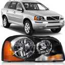 Headlights Assembly Pair for 2003-2014 Volvo XC90 Halogen Headlamps Head Lights Replacement Passenger Side, NOT Including Bulbs Black Housing with Clear Reflector