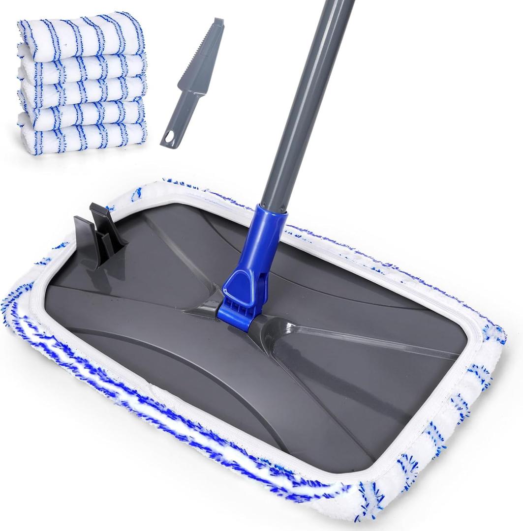 Masthome Microfiber Mop,Large Surface Flat Mop with 5 Reusable Pads,Hardwood Floor Mops for Dry and Wet Use,Microfiber Mops for Floor Cleaning-1 Cleaning Scraper Included (Blue White)