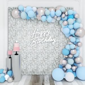 Shimmer Wall Backdrop Silver Square Sequin Wall Panel Backdrop Decor for Wedding, Anniversary, Birthday, Party, 8 Panels
