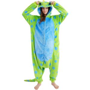 Unisex Adult Onesie Pajamas,Flannel Hooded Sleepwear Halloween Costumes Animal Cosplay Homewear (Large, Lizard)