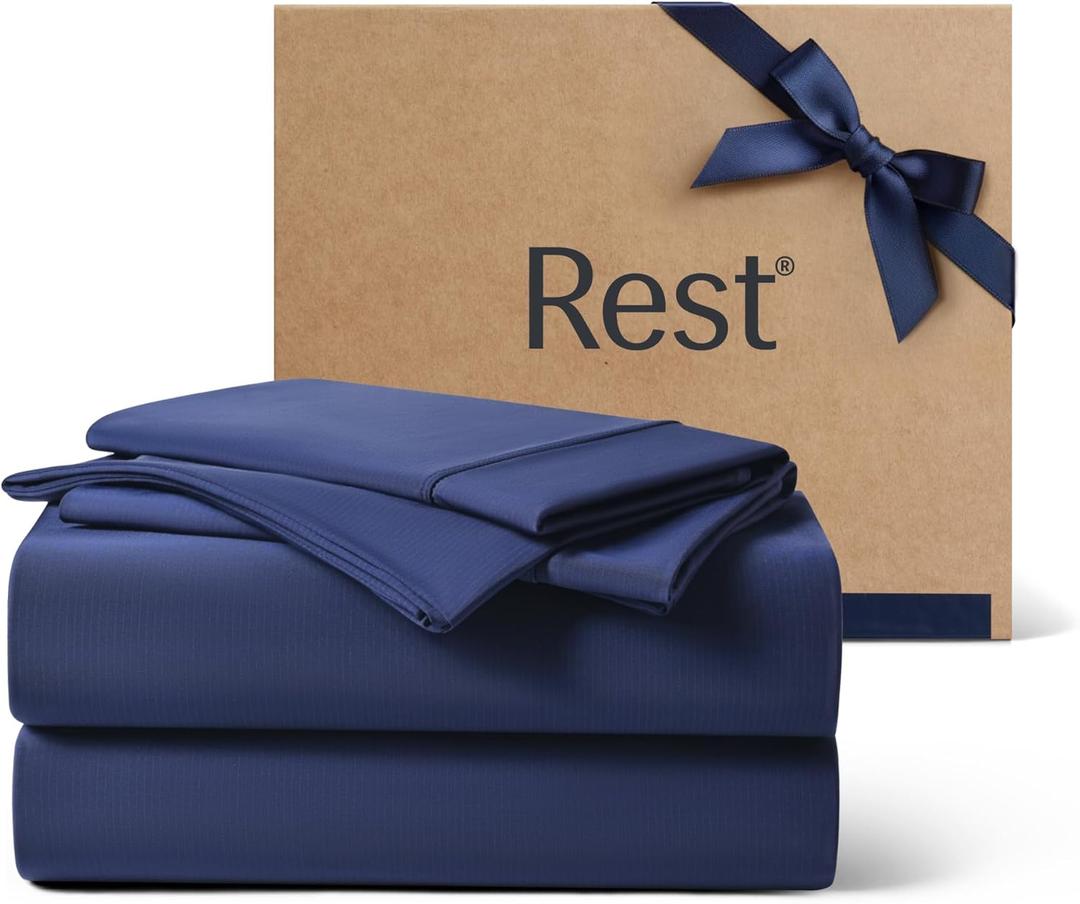 REST® Evercool®+ Cooling Sheet Set, Queen Size, Midnight Blue, Breathable Bed Sheets for Hot Sleeper with Ionic+ Self-Cleaning Silver Yarn for Sensitive Skin, 1PC 