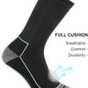 FITRELL 6 Pack Men's Athletic Moisture Wicking Crew Socks Cushioned Sport Running Work Boot Socks Size 9-12/12-15 (Black, XL)