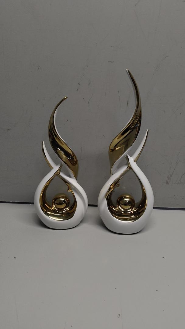 2 PCS White Gold Ceramic Statues For Home Decor Accents, Modern Abstract Art Sculptures, Elegant Tabletop Decorative Objects For Dining Room, Entryway, Tv Stand, Mantel, Coffee Table Centerpieces