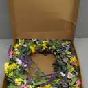 J'FLORU Spring Wreaths for Front Door 22 Inch Artificial Summer Wreath Daisy and Lavender Wreath with Wildflowers for Home Wall Farmhouse Springtime Easter Holiday Party