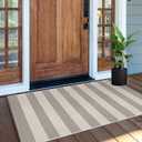 OJIA Front Door Rug 24"x51" Washable Checkered Rug Cotton Woven Small Outdoor Rug Kitchen Entryway Rugs Indoor Doormat Outdoor Entrance Porch Carpet for Bathroom Bedroom (Gray/White/Tan)