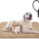 INVENHO Pet Heating Pad for Cats & Dogs, Waterproof, Adjustable Temp with Timer, Electric Pad (L: 35" x 24", Brown)