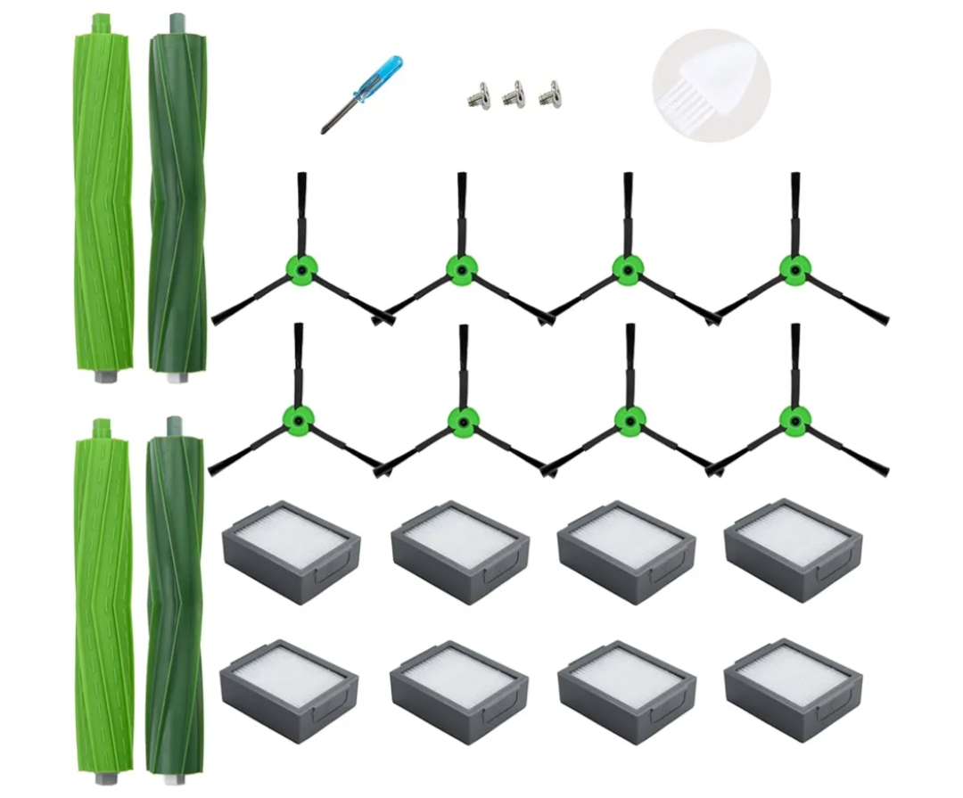 LOVECO Replacement Parts Compatible for iRobot Roomba E I & J Series Robotics, E5 E6 i8 i7 i6 i5 i4 i3 i1 j9 j8 j7 j6 j5 and Plus Version, 2 Rubber Brush, 8 Filter, 8 Brush