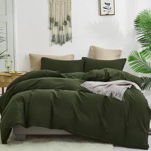 CLOTHKNOW Queen Comforter Set Army Green 3Pcs Dark Green Bedding Comforter Sets All Season Soft Hunter Queen Comforter and 2 x Pillow Cases