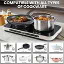AEWHALE Countertop Double Burners with Removable Griddle Pan Non-stick,1200W+600W Electric Hot Plate with Sensor Touch for Adjustable Temperature/Time