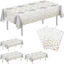 3 Pack Fireworks White Plastic Table Cloth Rectangle 54 x 108 inch Plastic Tablecloth Disposable Rectangle Leakproof for Parties, Picnic, Camping, Birthday, Weeding