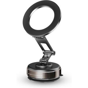 Vacuum Magnetic Car Phone Holder Compatible with MagSafe, 360 Adjustable Reinforced 110+LBS Suction Cup Phone Mount, Foldable Car Phone Holder for iPhone 17 Pro Max/16/15/14/13/12 & Android