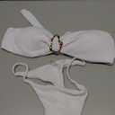 SHENHE Women's Strapless Brazilian Thong Bikini Set Metal Ring 2 Piece Bandeau Tube Swimsuits (Large, White)