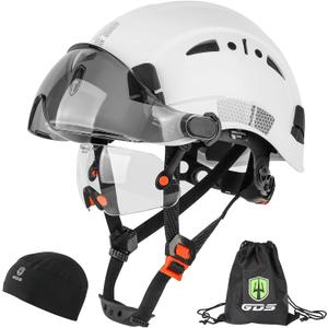 GREEN DEVIL Safety Hard Hat with Tinted & Clear Visor Vented Construction Helmet Cascos de Construccion ABS Work hardhats for Men (White with Clear built-in visor and Smoke outside Visor)